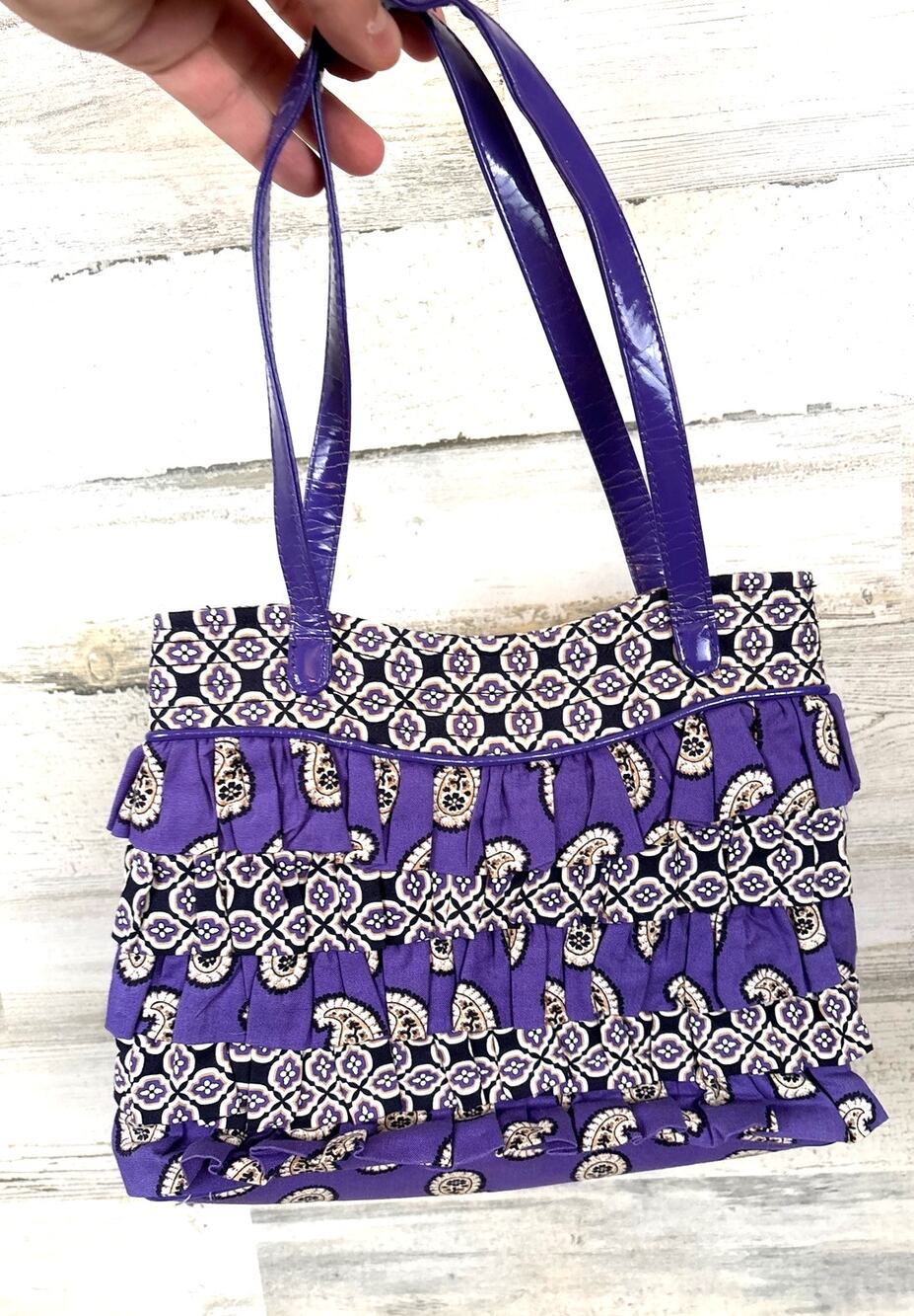 Vera Bradley Womens Cha Cha Ruffled Tote Simply Violet Paisley Purple Purse